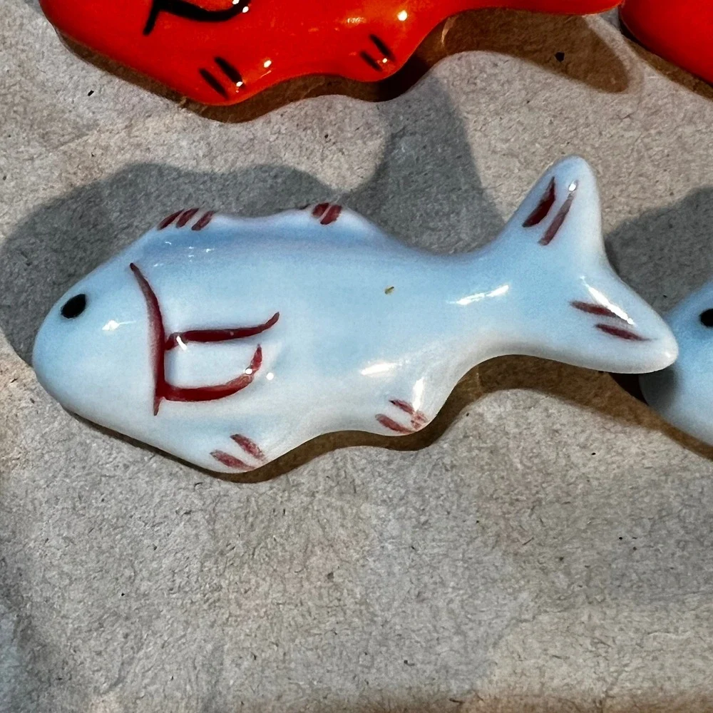 Fish Chopstick Rests Multicolor Ceramic Hand Painted Set of 6